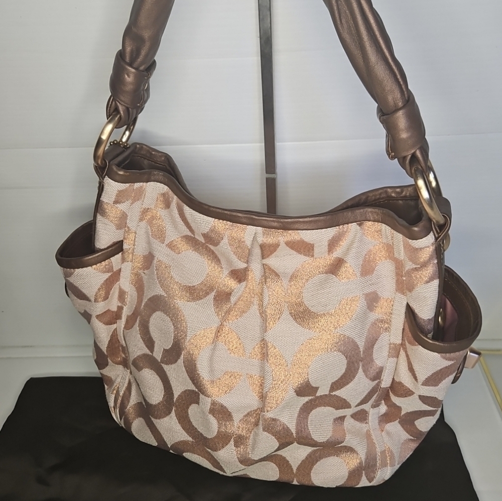 Vintage Coach Parker Op Art Signature C Boho Shoulder Bag in Rose Gold CopperY2K - Picture 4 of 11